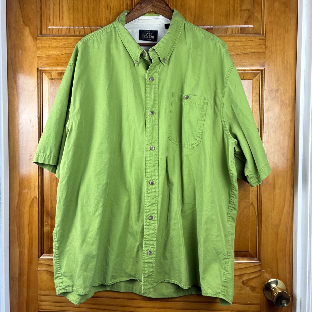 RedHead Mens 3XL Lime Green Short Sleeve Button Down 100% Cotton Shirt Gorpcore